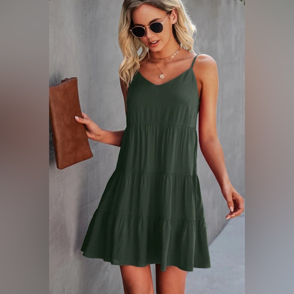 Beachsissi Green Tiered Mini Dress Spaghetti Straps​